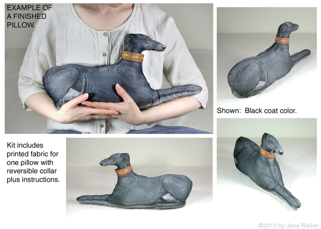 Images of a
                              completed black greyhound pillow.